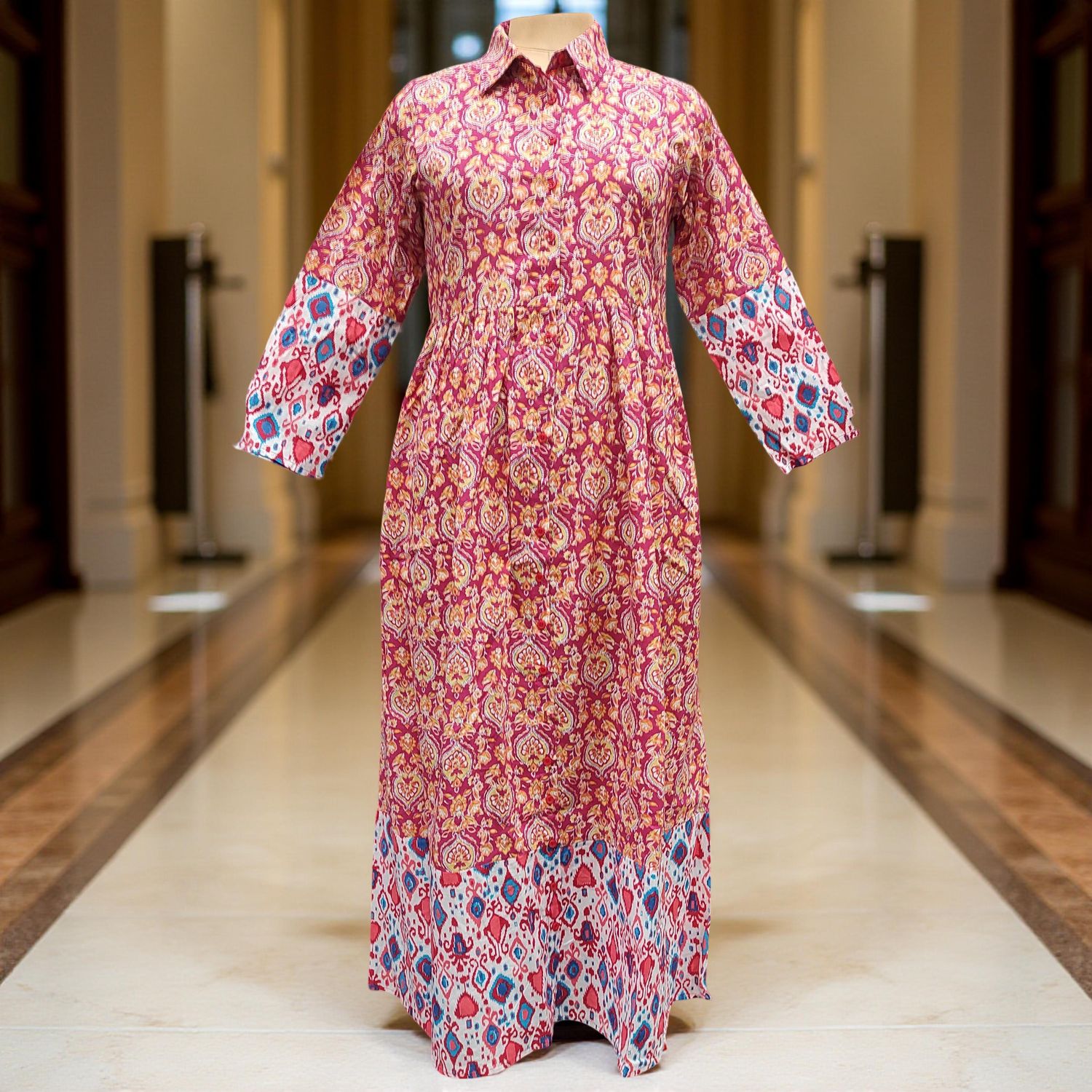 L/XL Ana Printed Cotton Dress 57" Long Jalabiya