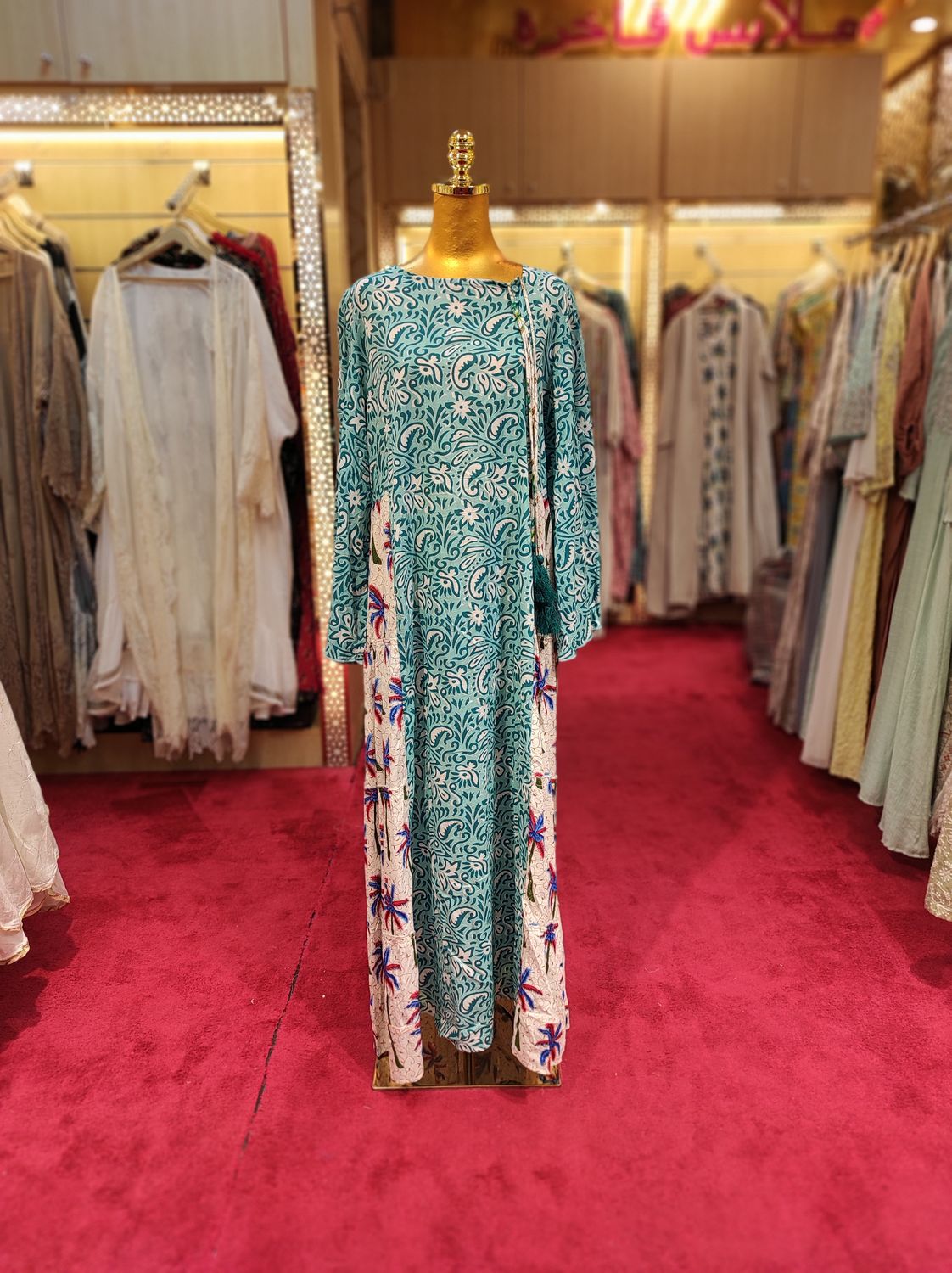 L/XL Cinderella Printed Cotton Dress 57" Long Jalabiya