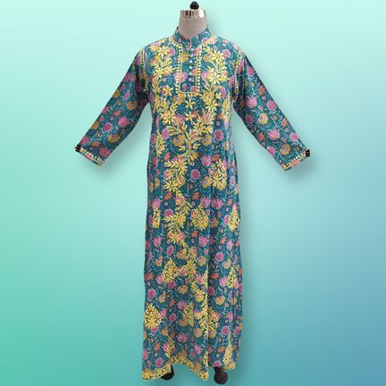 L/XL Sofi Embroidery Printed Cotton Dress 57" Long Jalabiya