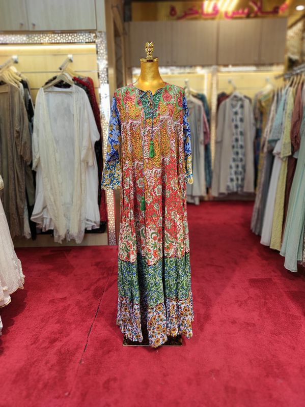 L/XL Sadia Printed Cotton Dress 57" Long Jalabiya
