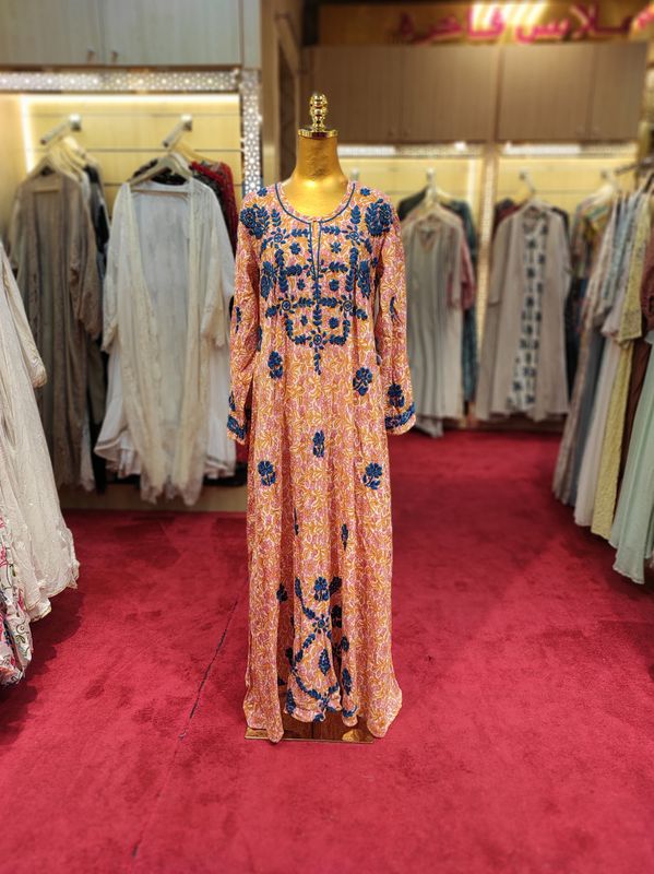 S/M Special Embroidery printed Cotton Dress 57" Long Jalabiya