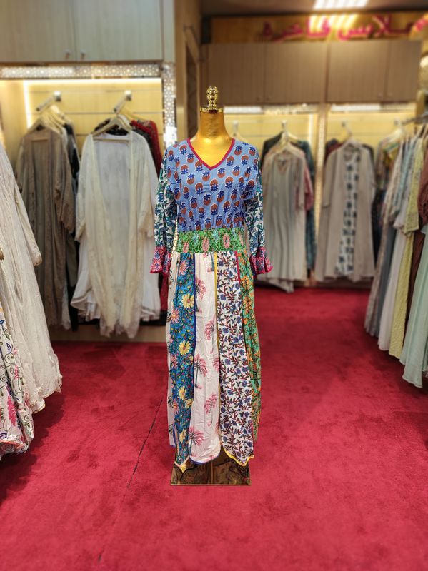 L/XL Zayna Printed Cotton Dress 56" Long Jalabiya