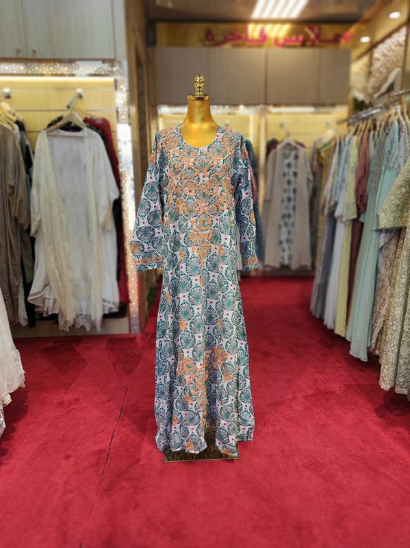 S/M Special Embroidery printed Cotton Dress 57" Long Jalabiya