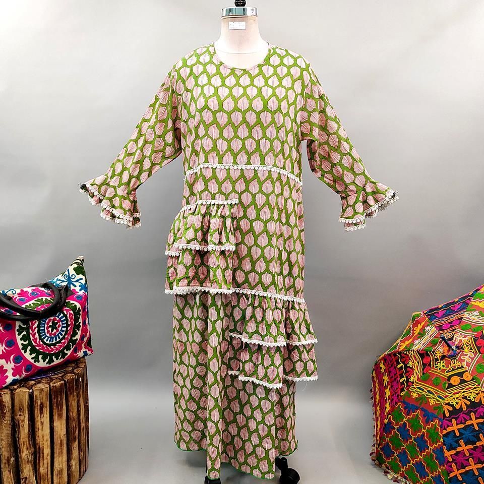 2XL/3XL Arbish Printed Cotton Dress 57" Long Jalabiya