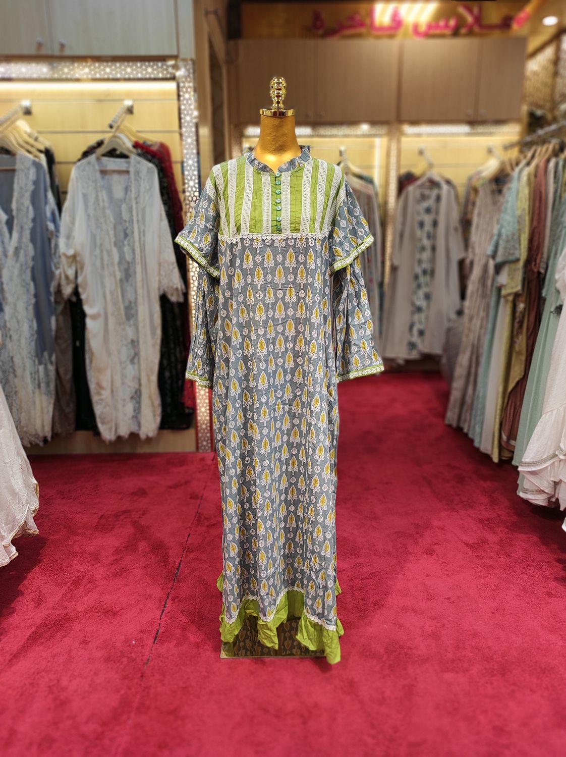 L/XL Narina Printed Cotton Dress 57" Long Jalabiya