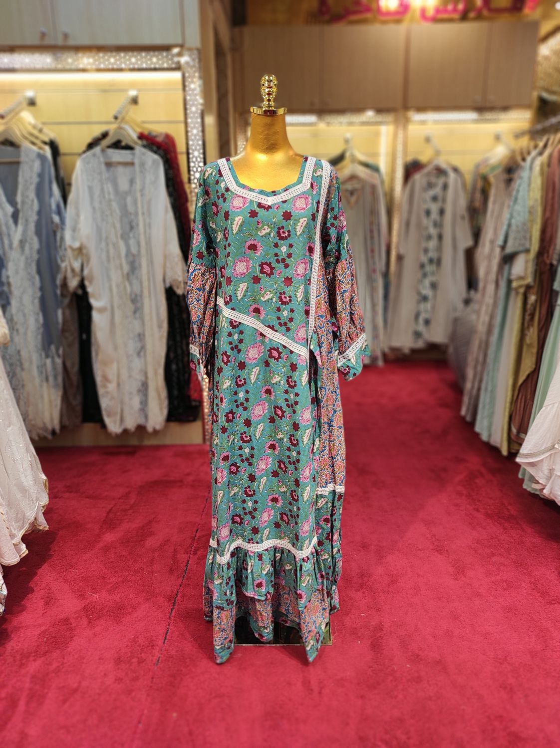 S/M Ayaana Printed Cotton Dress 57" Long Jalabiya