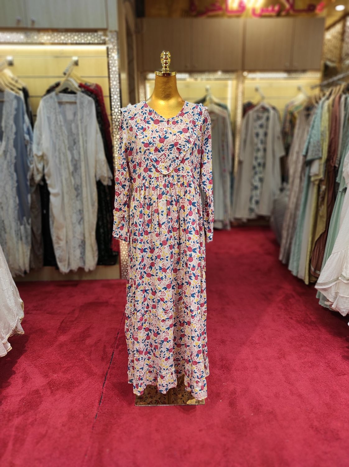 L/XL Insha Printed Cotton Dress 57" Long Jalabiya