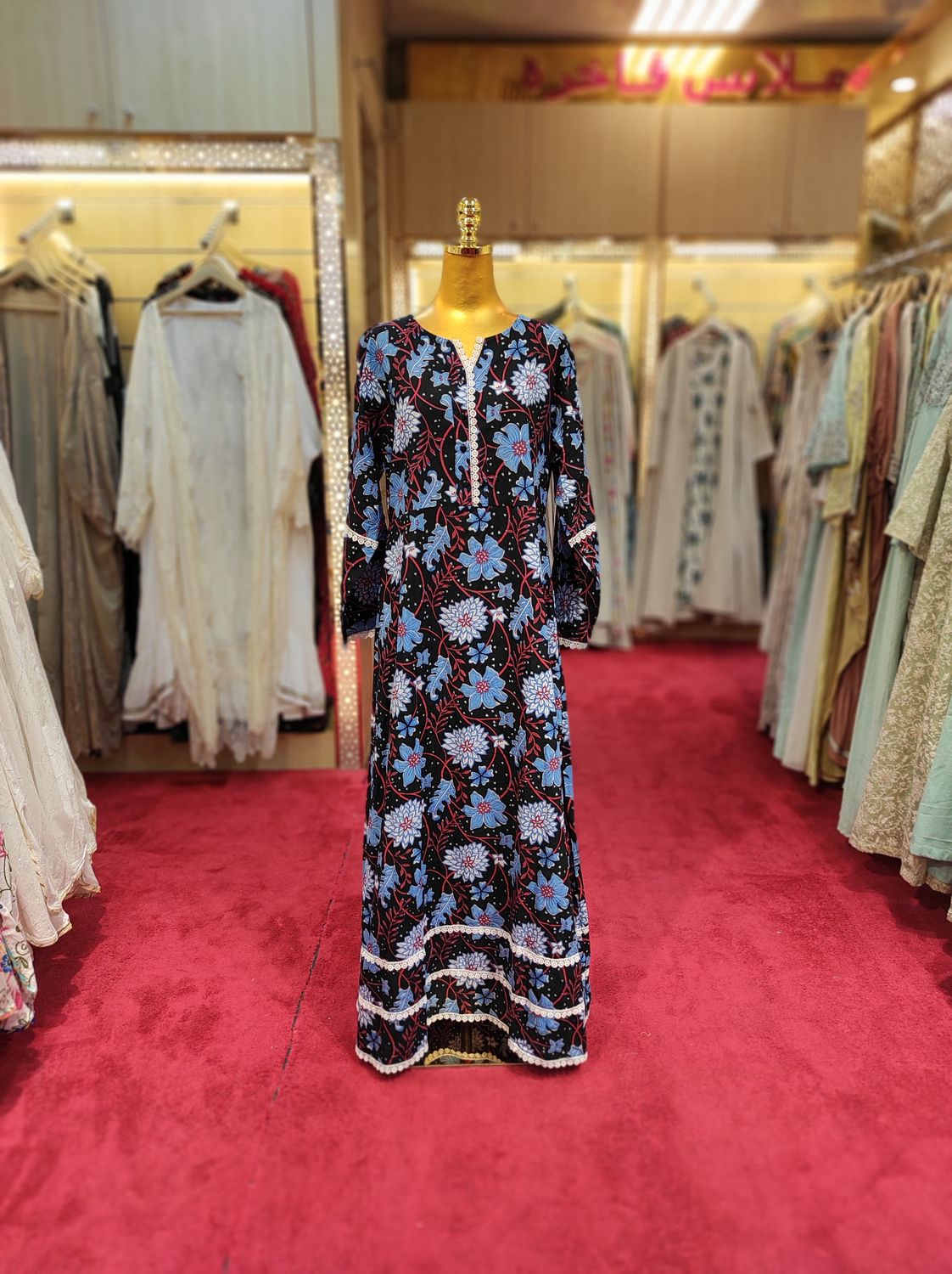 S/M Fagira Printed Cotton Dress 57" Long Jalabiya