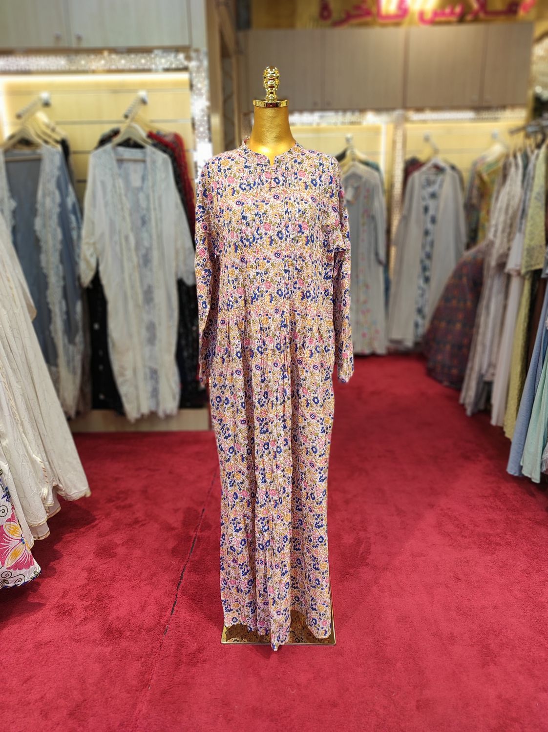 L/XL Adiat Printed Cotton Dress 57'' Long Jalabiya