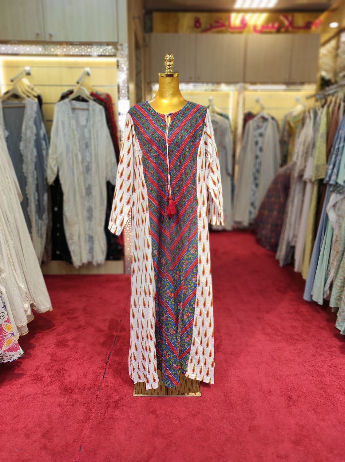 L/XL jamir Multi Printed Cotton Dress 57" Long Jalabiya