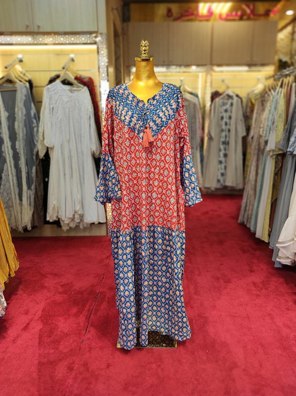 2XL/3XL Adn Printed Cotton Dress 57" Long Jalabiya