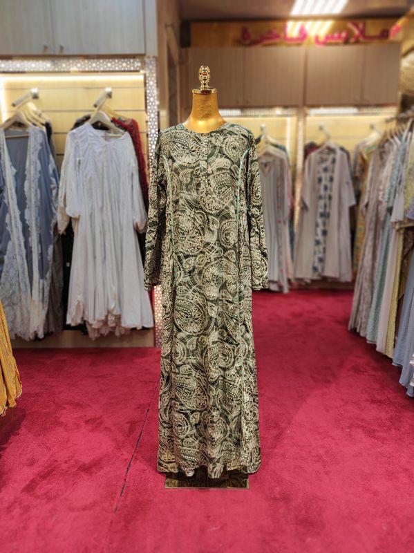 S/M Marry Silk Printed  Dress 57" Long jalabiya