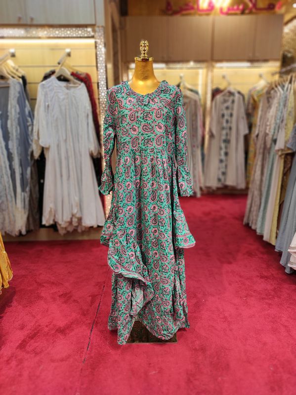 S/M Jalila Printed Cotton Dress 57" Long Jalabiya