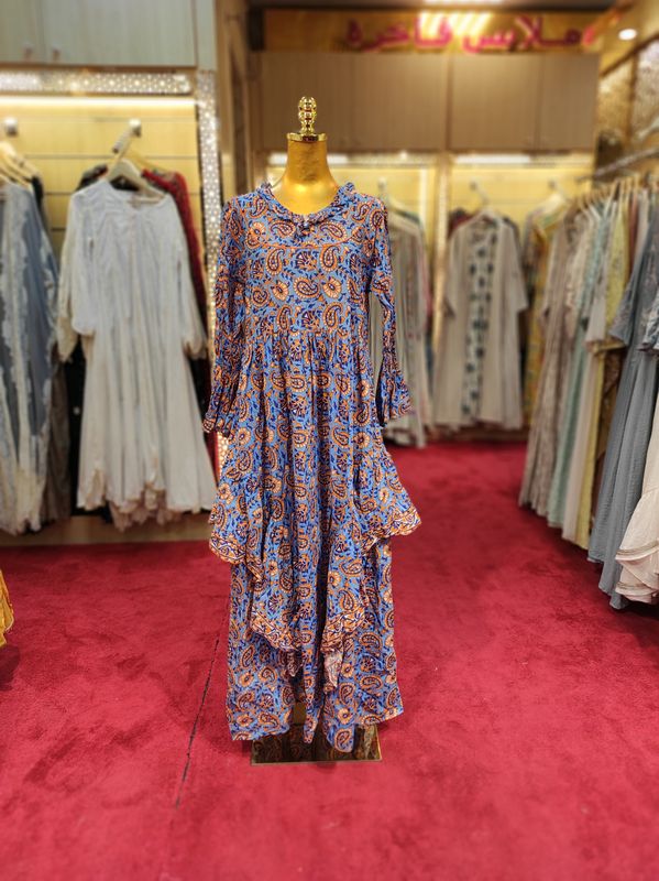 S/M Jalila Printed Cotton Dress 57" Long Jalabiya