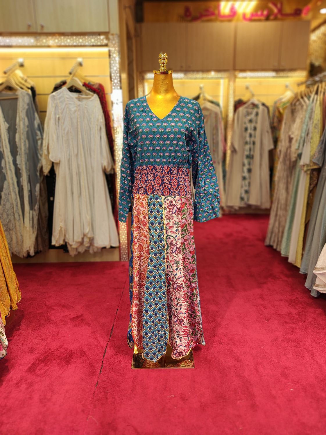 L/XL Zayna Printed Cotton Dress 57" Long Jalabiya