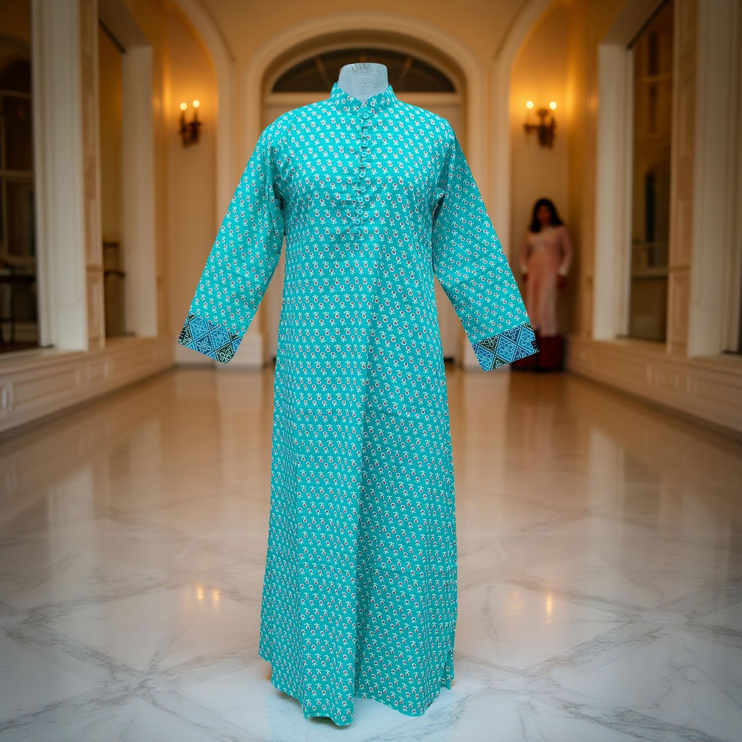 2XL/3XL Sofi Printed Cotton Dress 57" Long Jalabiya