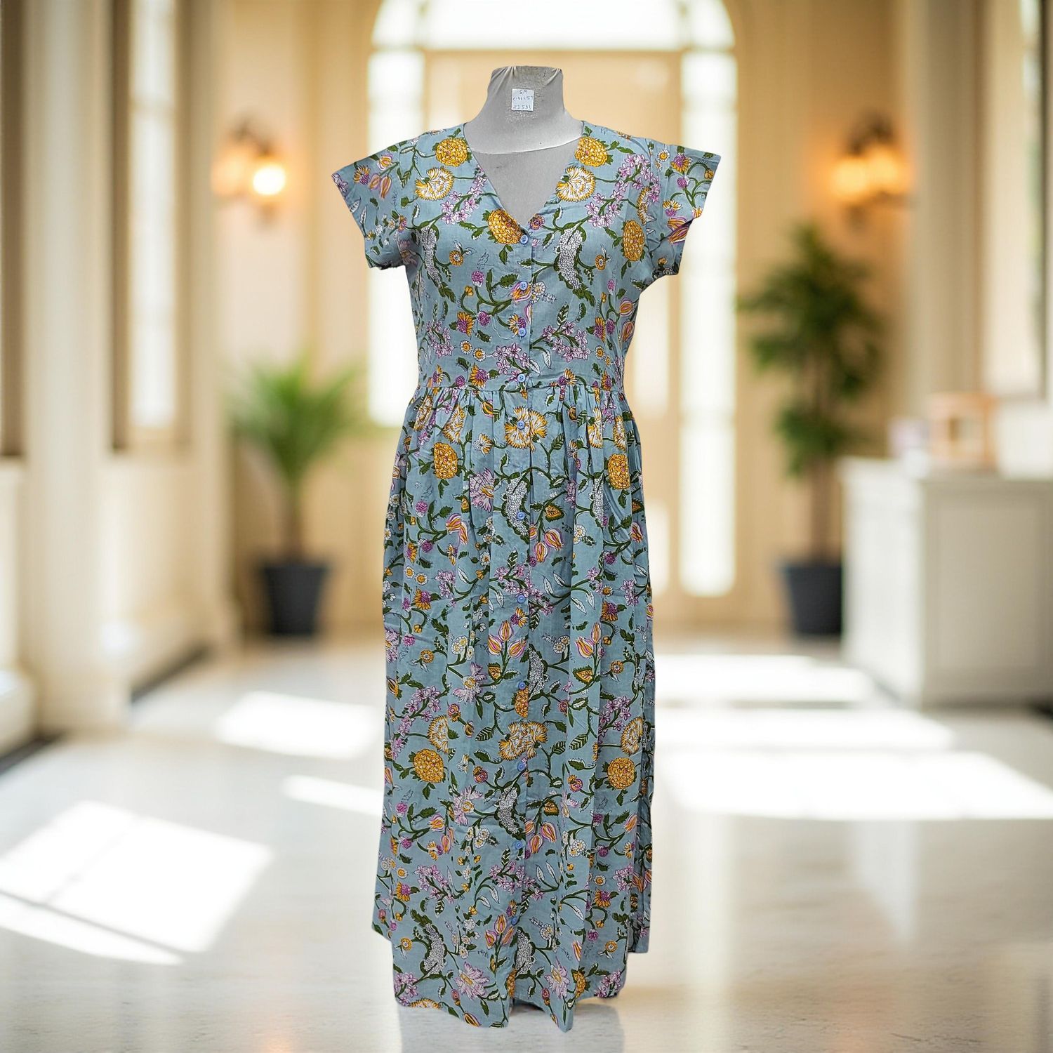 L/XL Precious Printed Cotton Jalabiya Dress 57" Long