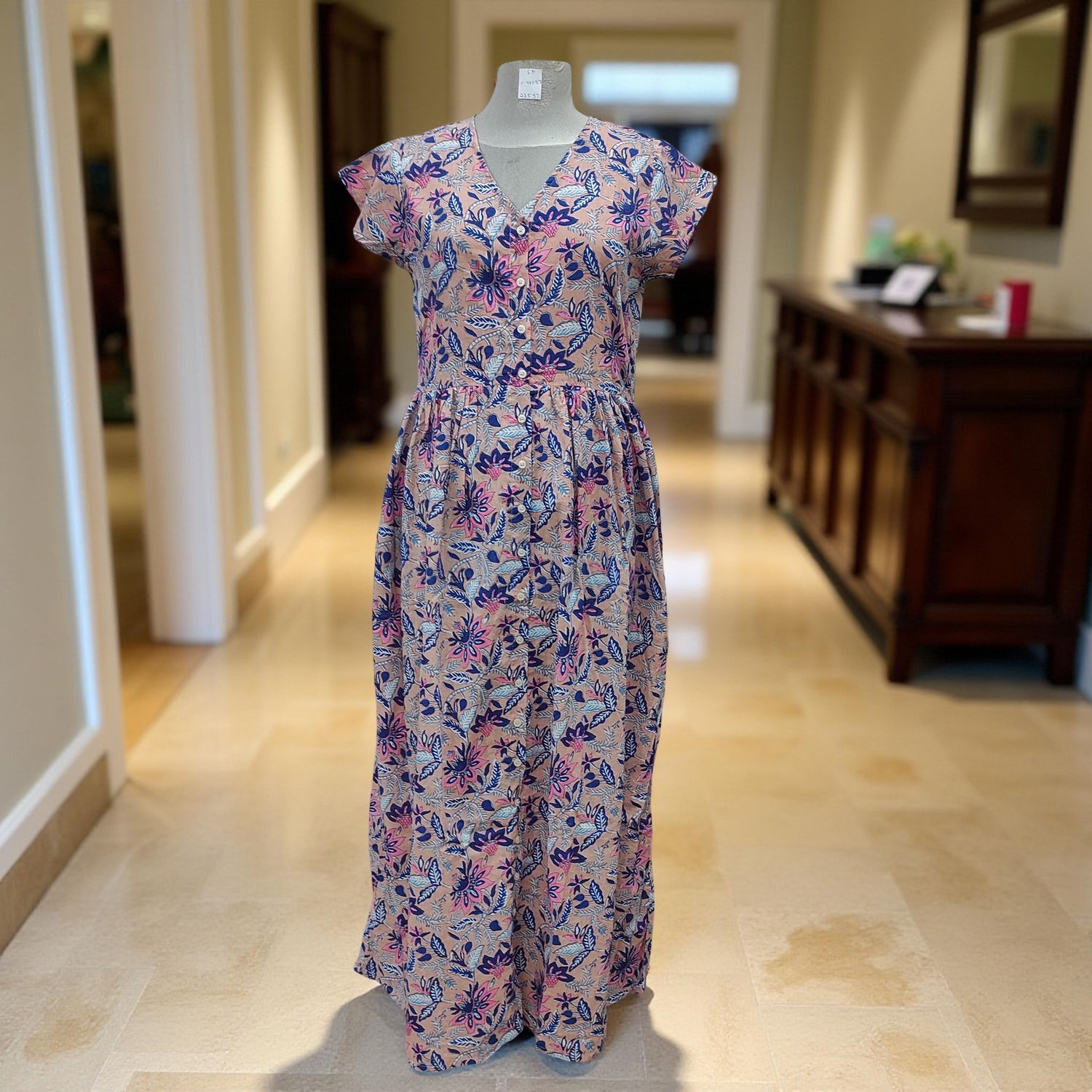 L/XL Precious Printed Cotton Jalabiya Dress 57" Long