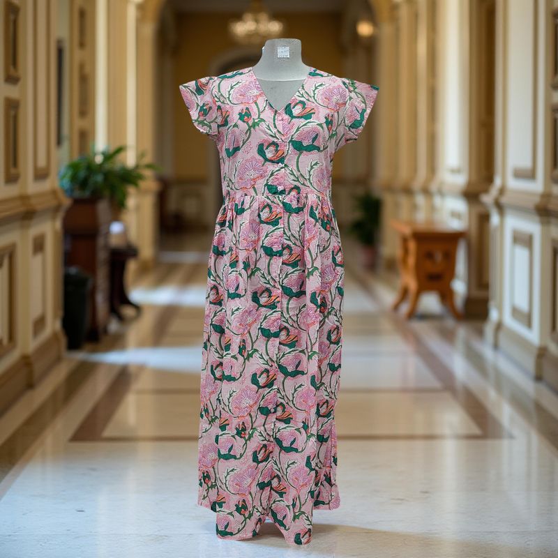 XS/S Precious Printed Cotton Dress 54" Long Jalabiya