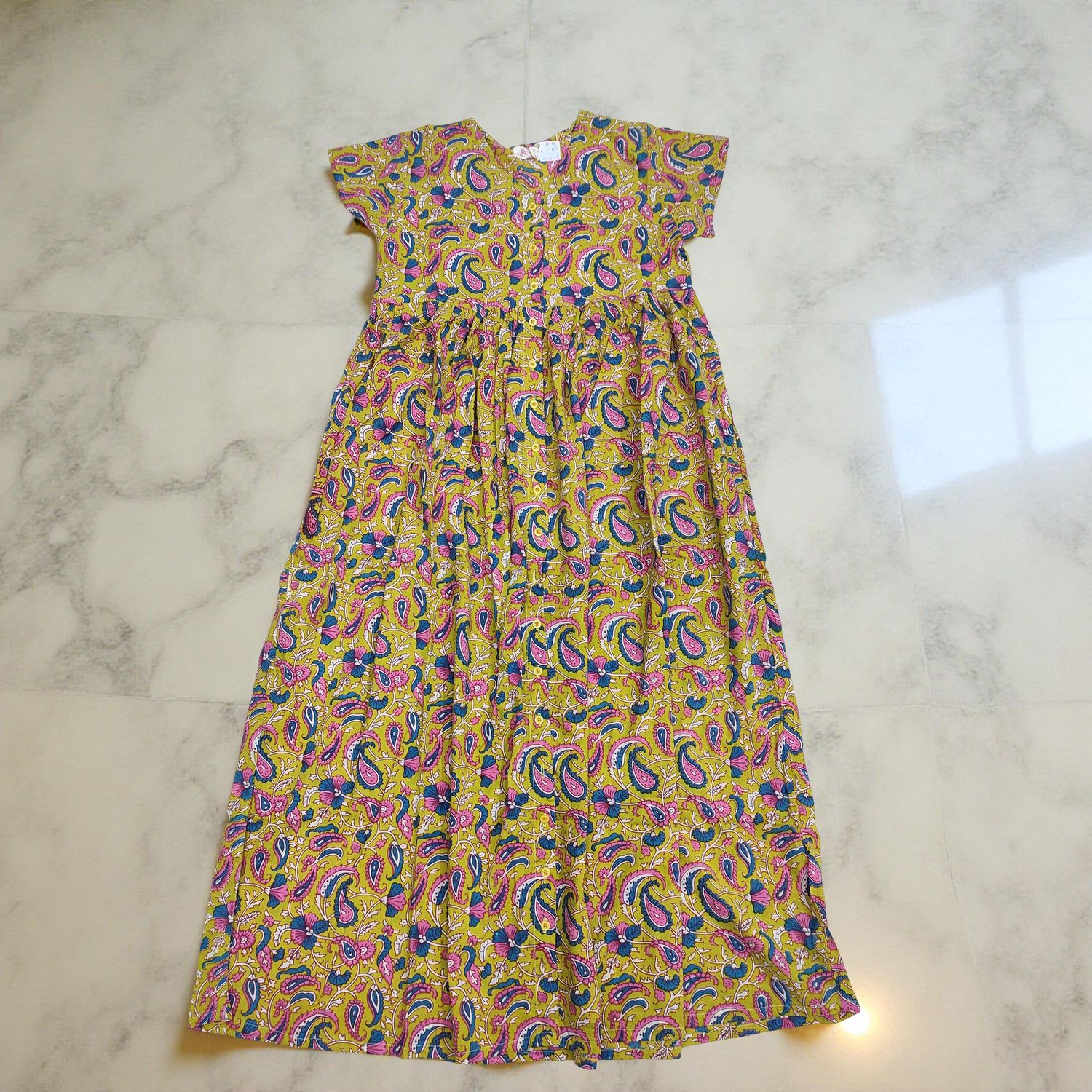 12-13 Year Precious Printed Cotton Girls Dress Long 50'' Jalabiya