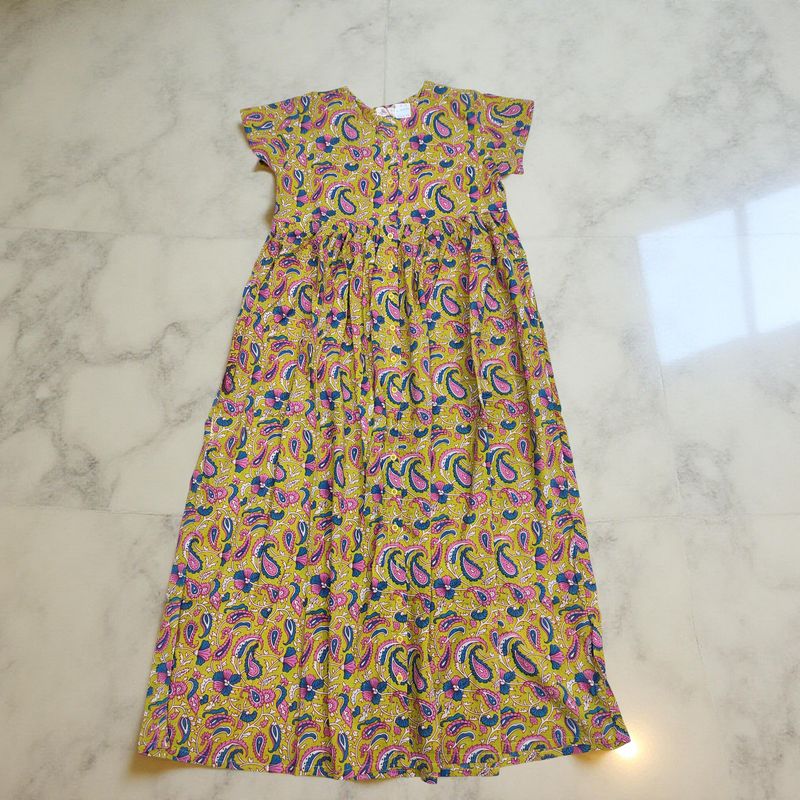 12-13 Year Precious Printed Cotton Girls Dress Long 50'' Jalabiya