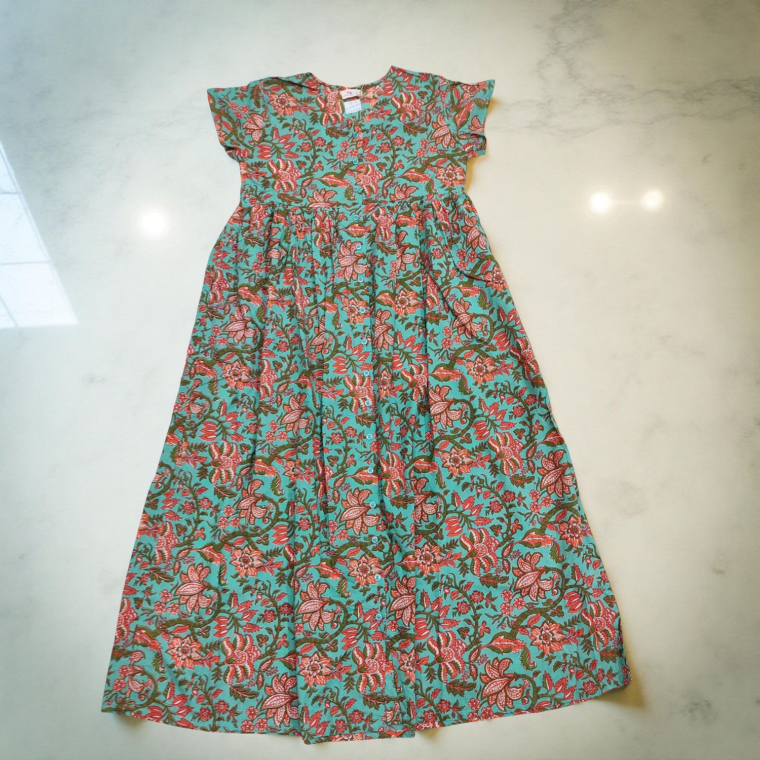 12-13 Year Precious Printed Cotton Girls Dress Long 50'' Jalabiya