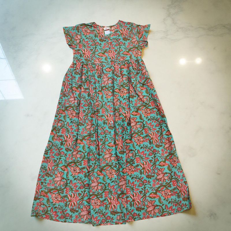 12-13 Year Precious Printed Cotton Girls Dress Long 50'' Jalabiya