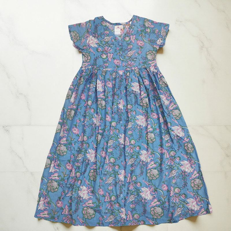 10-11 Year Precious Printed Cotton Girls Dress Long 47'' Jalabiya