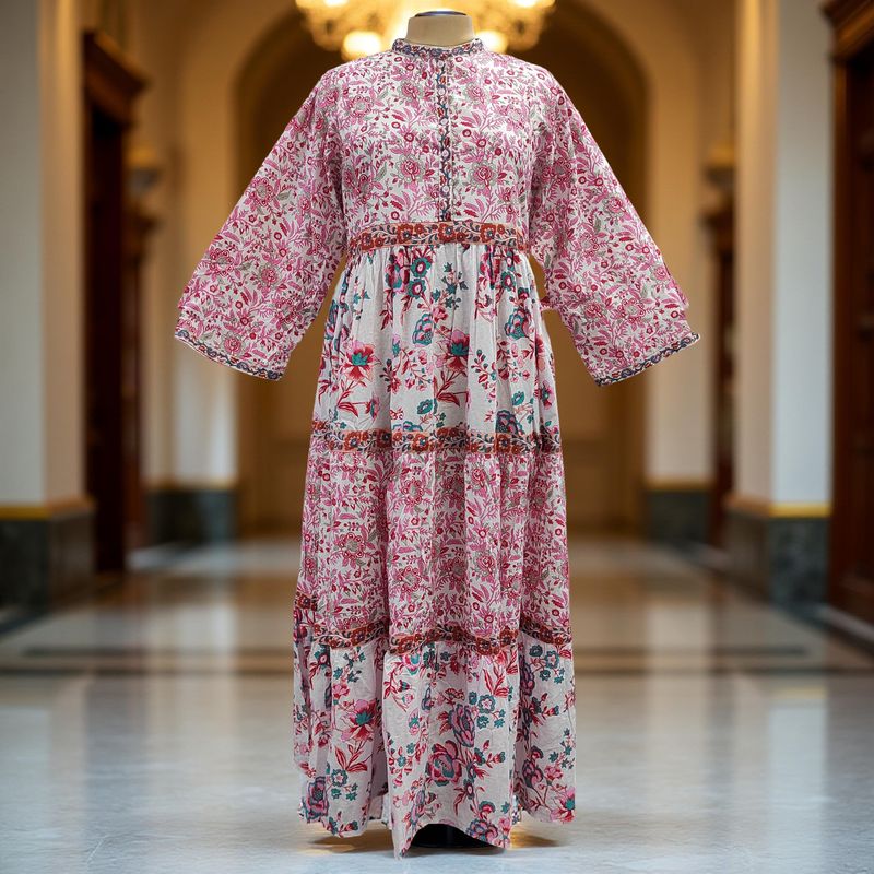 L/XL Multi Sydney Printed Cotton Dress 57" Long Jalabiya