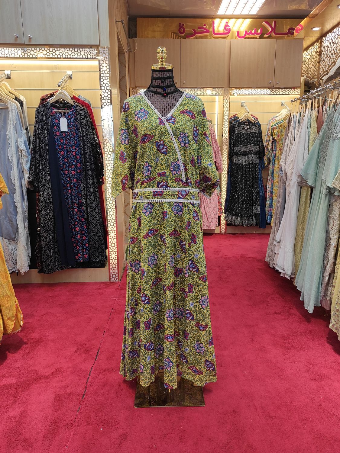 S/M Nizana Printed Cotton Dress 57" Short Sleeves Jalabiya