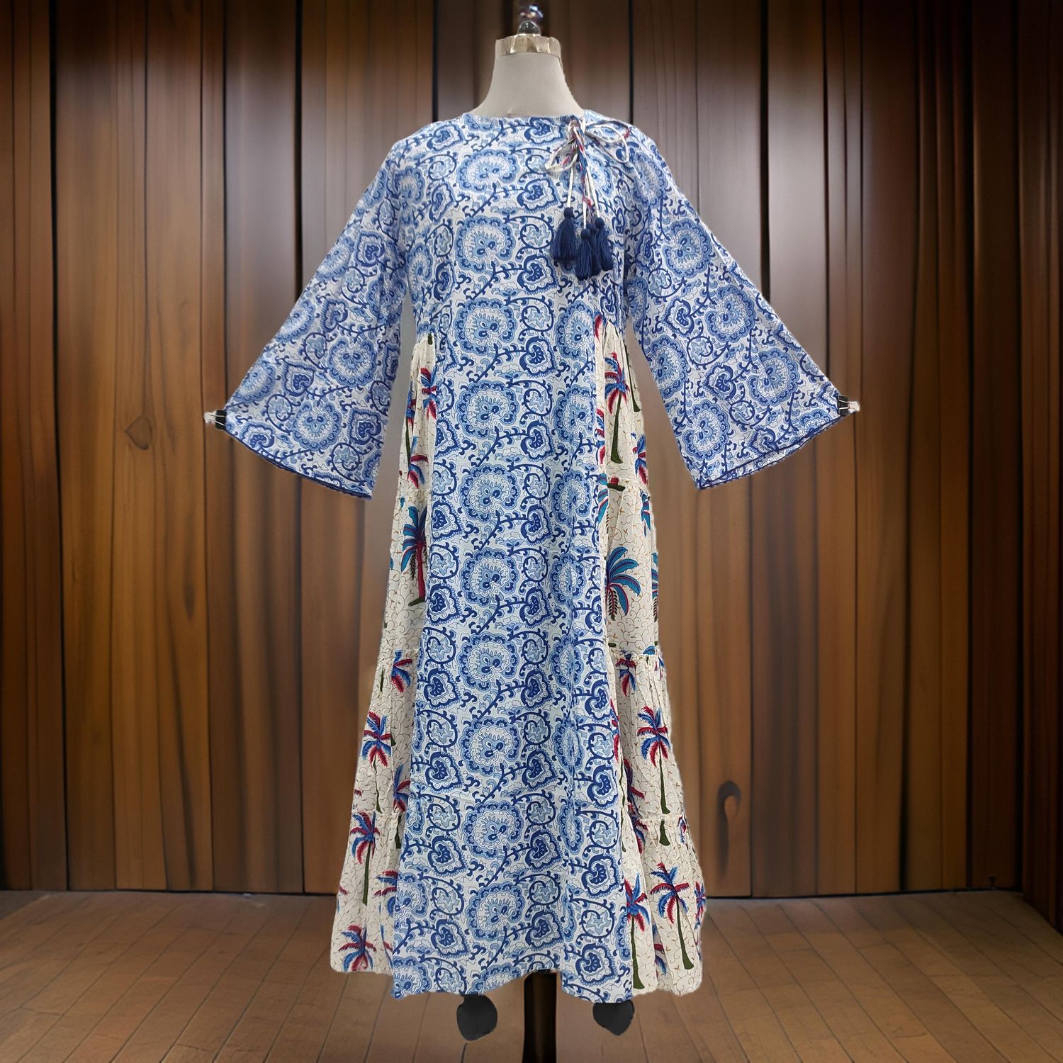 L/XL Cinderella Printed Cotton Dress 57" Long Jalabiya