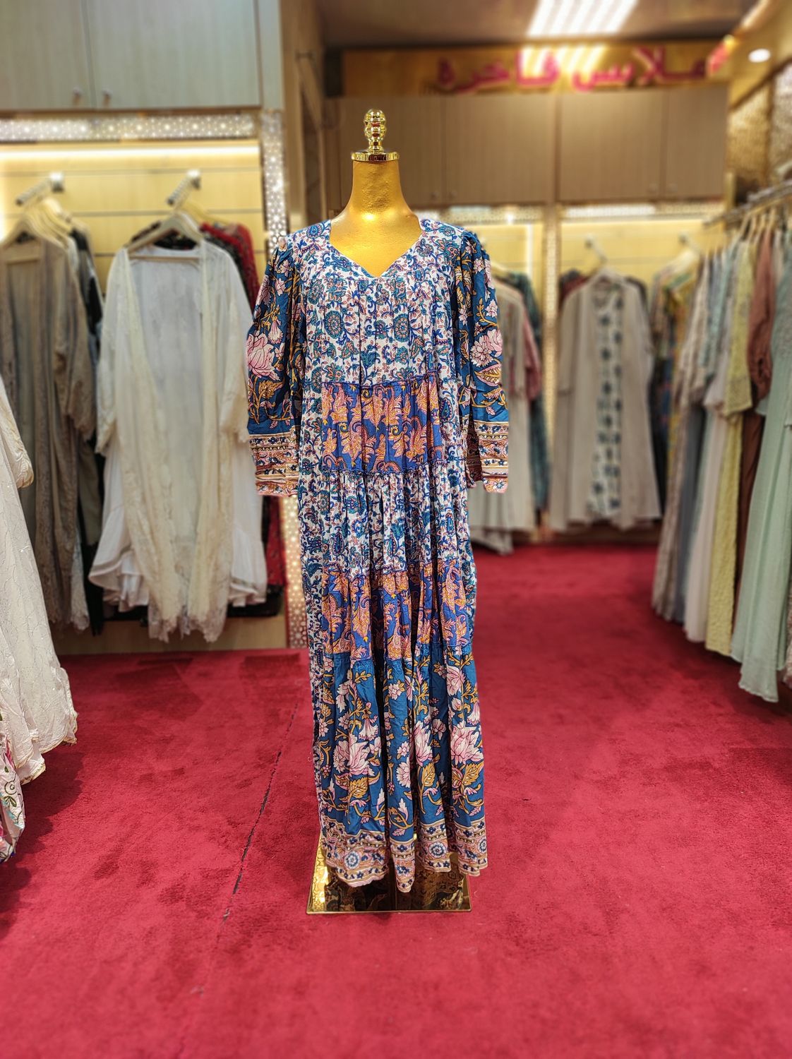 L/XL Akiah Printed Cotton Dress 57" Long Jalabiya