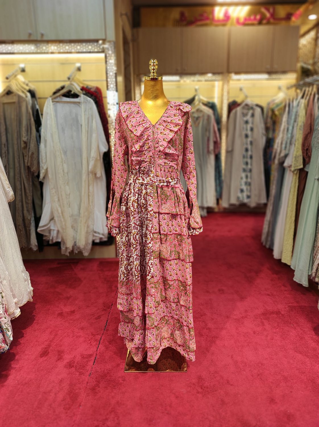 L/XL Sabah Printed Cotton Dress 57" Long Jalabiya