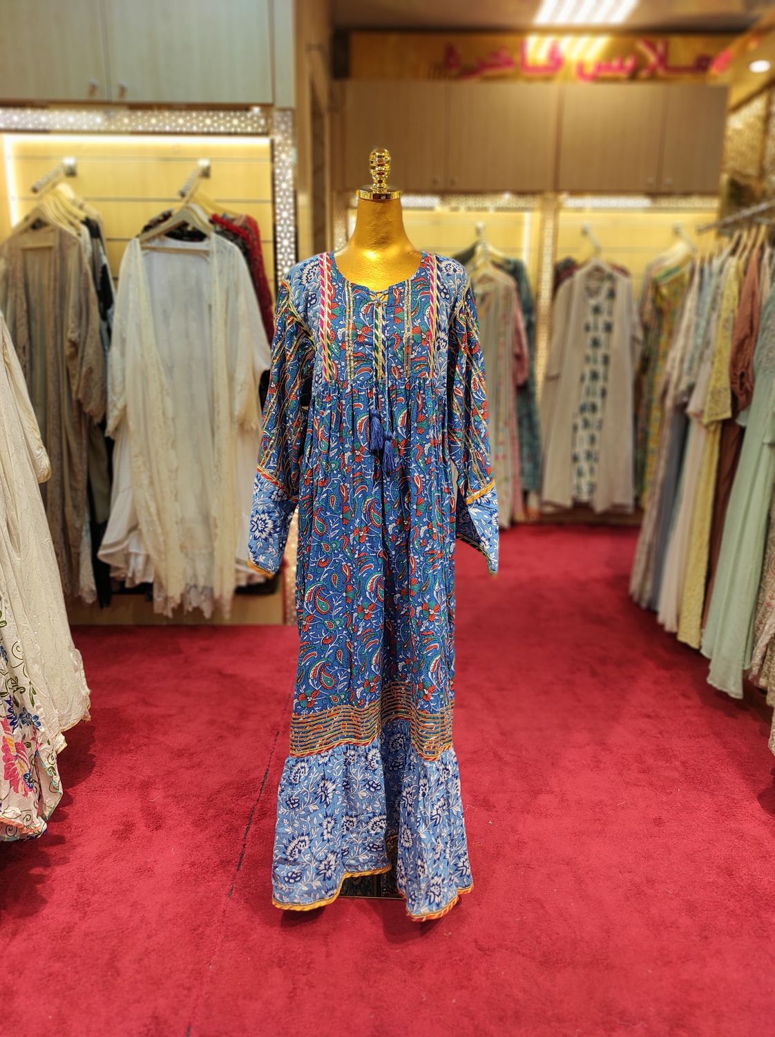 L/XL Ebrah Printed Cotton Dress 57" Long Jalabiya