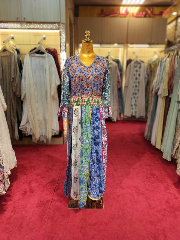 L/XL Zayna Printed Cotton Dress 57" Long Jalabiya