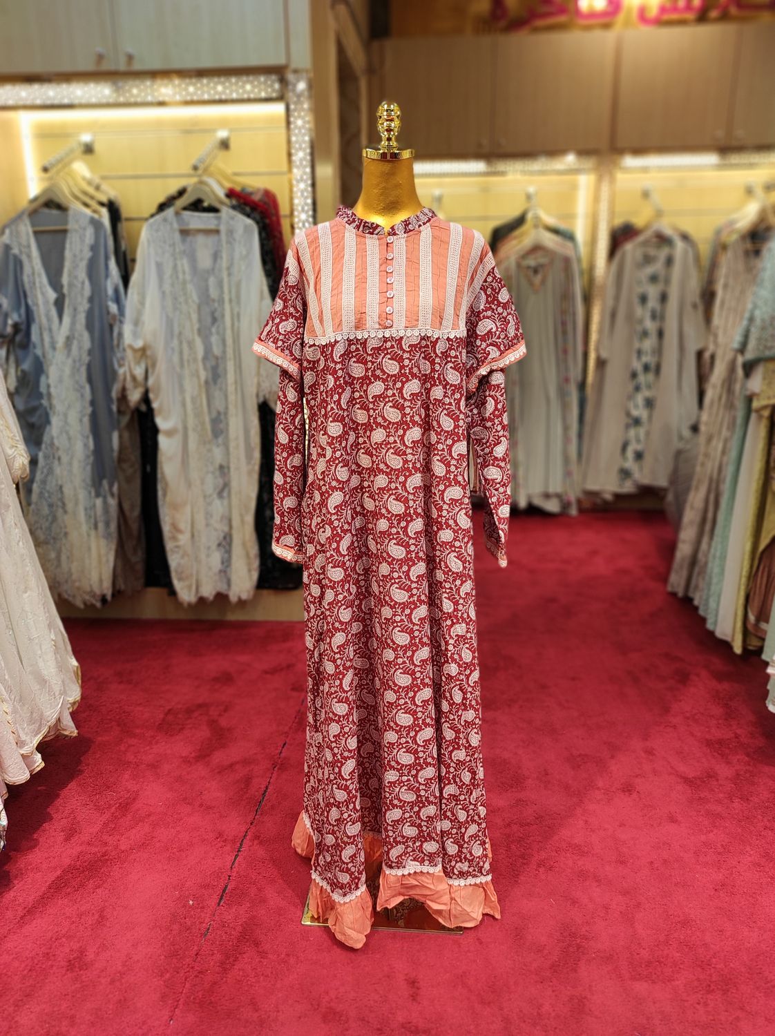 L/XL Narina Printed Cotton Dress 57" Long Jalabiya