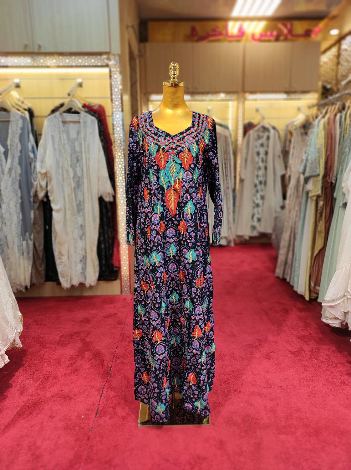 S/M Uswah Embroidery Printed Cotton Dress 57" Long Jalabiya