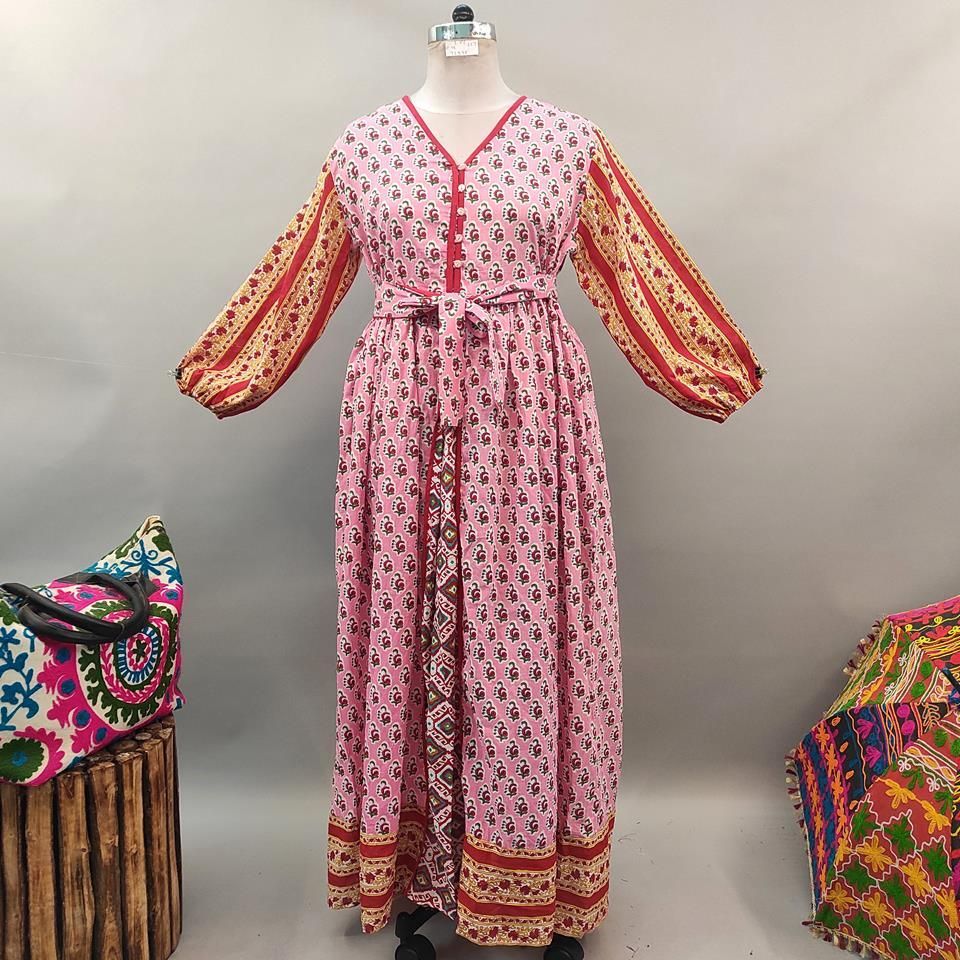 L/XL Hadina Printed Cotton Dress 57" Long Jalabiya