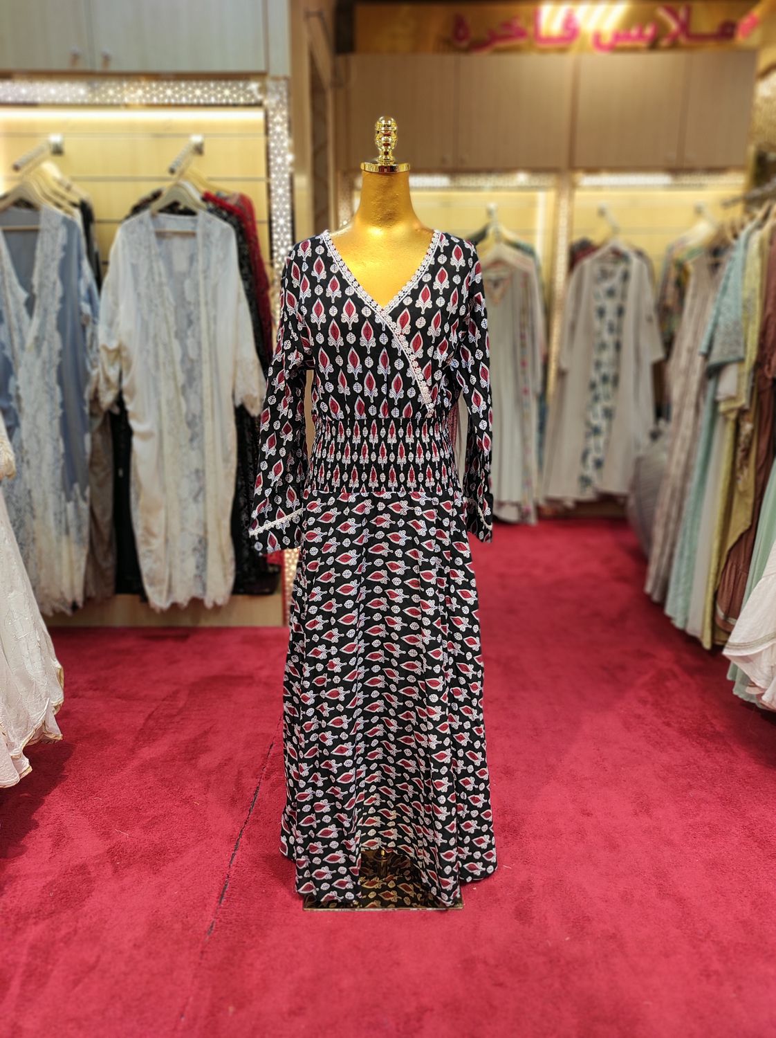 L/XL Kainat Printed Cotton Dress 57" Long Jalabiya