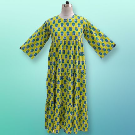 S-M Razia Printed Cotton Dress 57" Jalabiya
