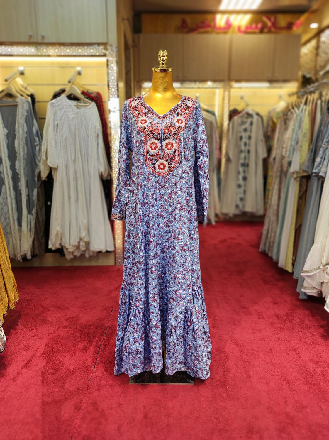 S/M Uswah Embroidery Printed Cotton Dress 57" Long Jalabiya