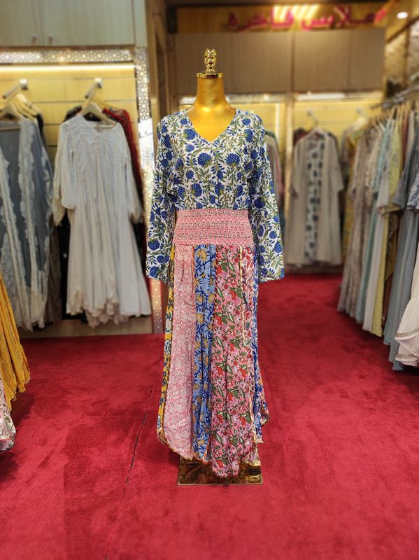 L/XL Zayna Printed Cotton Dress 56" Long Jalabiya