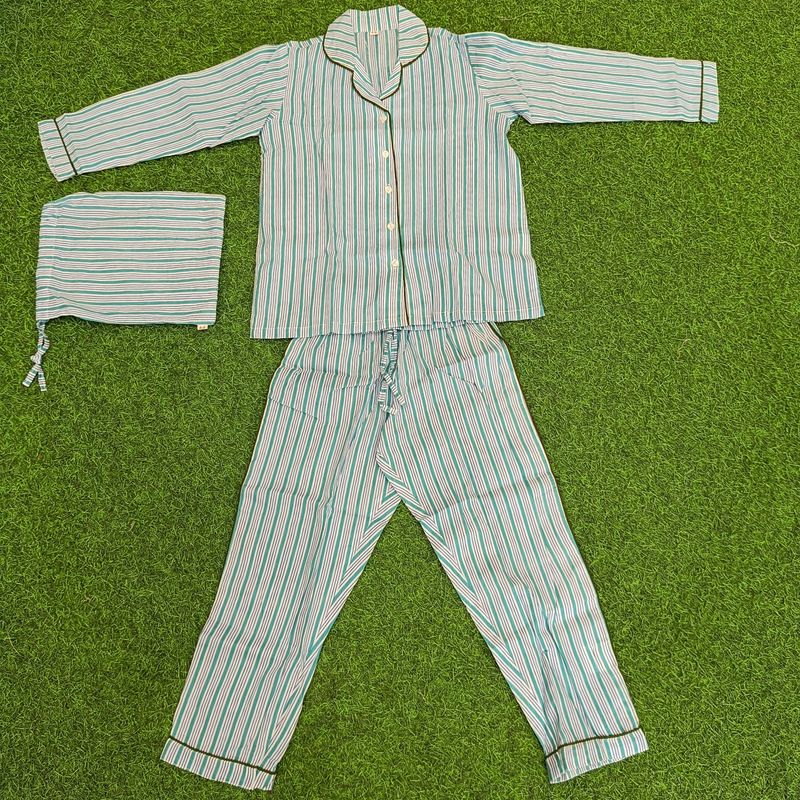4-5 Year Cotton Full Sleeves Shirt Collar Neck Pajamas Set