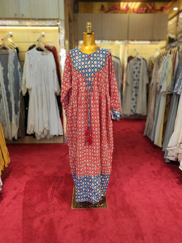 2XL/3XL Zaria Printed Cotton Dress 57"Long Jalabiya