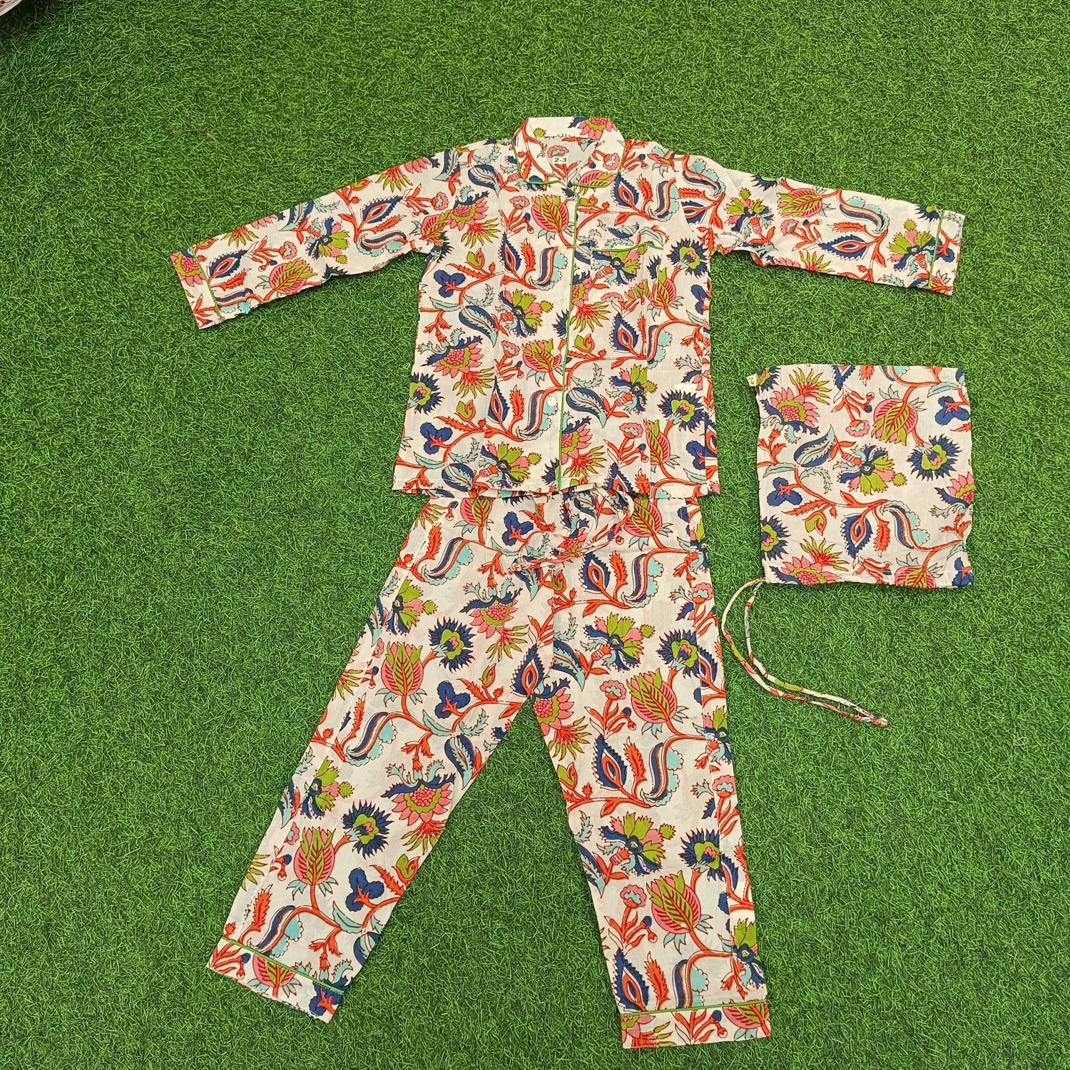 2-3 Year Pajama Cotton long Sleeves Shirt Collar Neck Pajamas Set