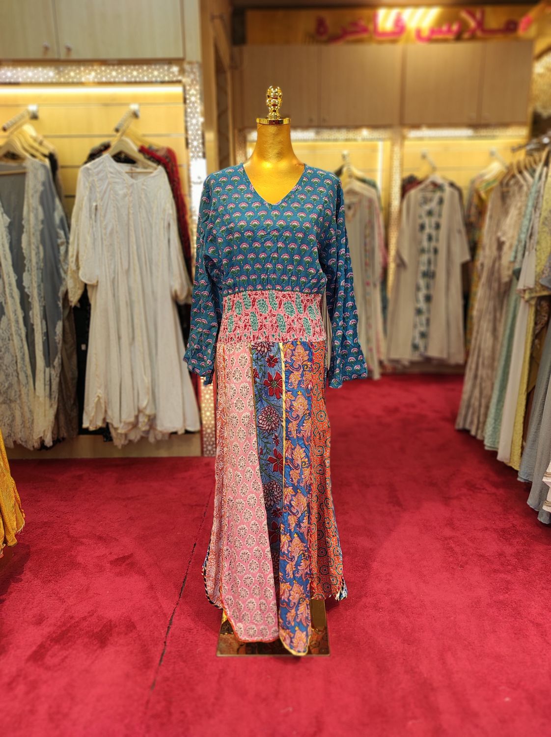 L/XL Zayna Printed Cotton Dress 57" Long Jalabiya