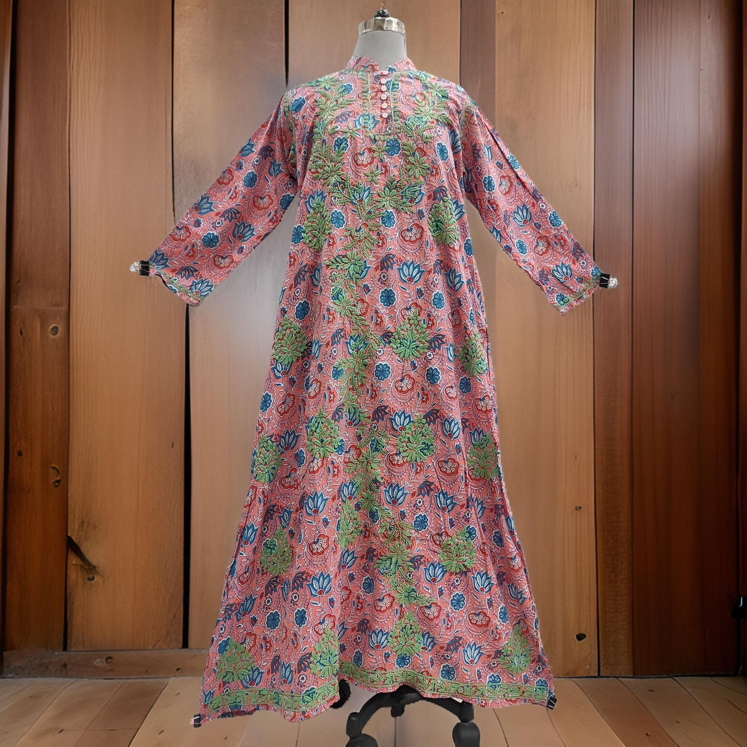 L/XL Sofi Embroidery Printed Cotton Dress 57" Long Jalabiya