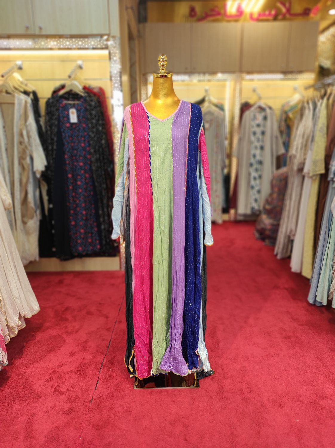 L/XL Meher Crystal Multi Printed Cotton Dress 57" Long Jalabiya