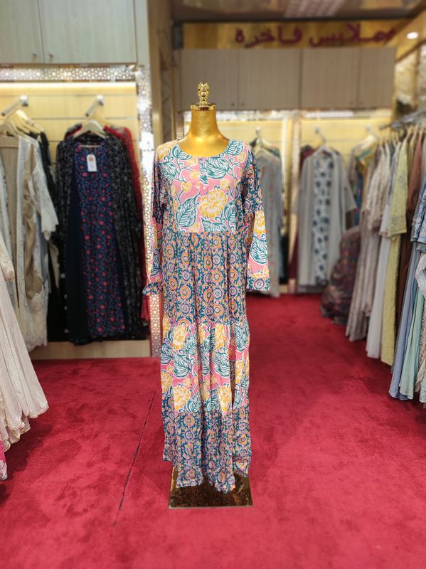 L/XL juhi Crystal Printed Cotton Dress 57" Long Jalabiya