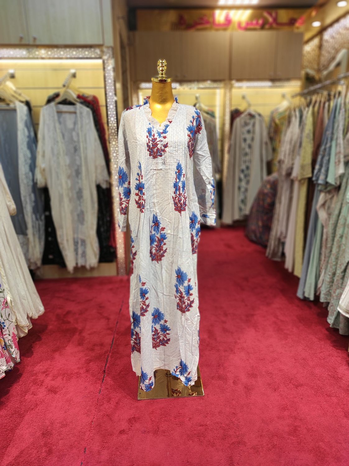 L/XL Sparrow Crystal White Cotton Dress 57" Long Jalabiya